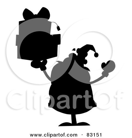 Royalty-Free (RF) Clipart Illustration of a Solid Black Silhouette Of Santa Holding Presents by Hit Toon