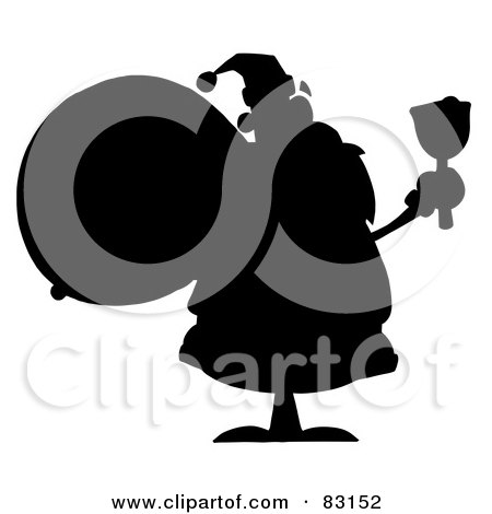 Royalty-Free (RF) Clipart Illustration of a Solid Black Silhouette Of Santa Ringing A Bell by Hit Toon