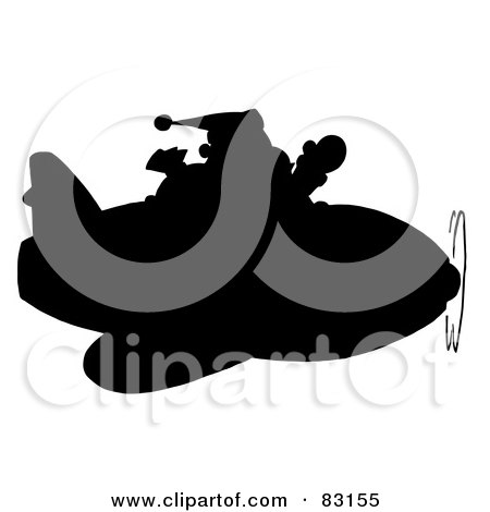 Royalty-Free (RF) Clipart Illustration of a Solid Black Silhouette Of Santa Flying A Plane by Hit Toon