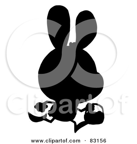 Royalty-Free (RF) Clipart Illustration of a Solid Black Silhouette Of An Egg Hunting Bunny by Hit Toon