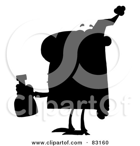 Royalty-Free (RF) Clipart Illustration of a Solid Black Silhouette Of A Party Man With Liquor by Hit Toon