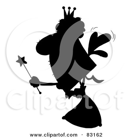 Royalty-Free (RF) Clipart Illustration of a Solid Black Silhouette Of A Fairy Godmother by Hit Toon