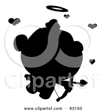 Royalty-Free (RF) Clipart Illustration of a Solid Black Silhouette Of Cupid by Hit Toon