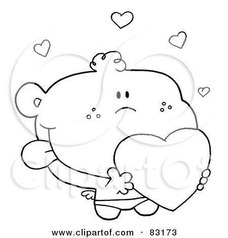 Royalty-Free (RF) Clipart Illustration of an Outlined Cupid With Hearts by Hit Toon