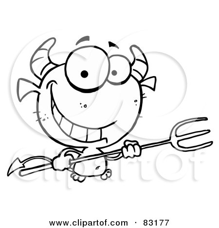 Royalty-Free (RF) Clipart Illustration of an Outlined Grinning Devil by Hit Toon