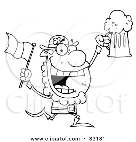 Royalty-Free (RF) Clipart Illustration of an Outlined Drinking Leprechaun by Hit Toon