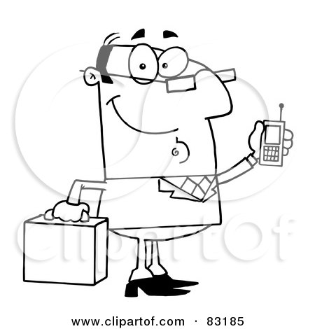Royalty-Free (RF) Clipart Illustration of an Outlined Businessman With Cell Phone by Hit Toon