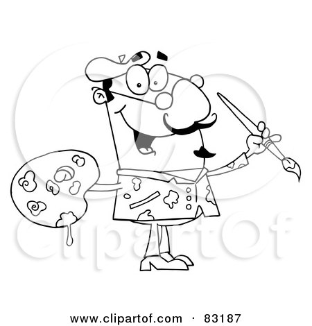 Royalty-Free (RF) Clipart Illustration of an Outlined Painter by Hit Toon