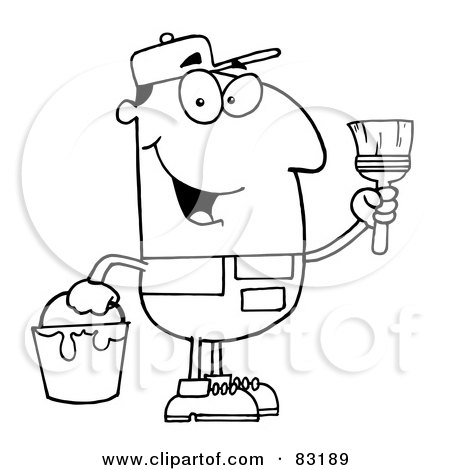 Royalty-Free (RF) Clipart Illustration of an Outlined House Painter by Hit Toon