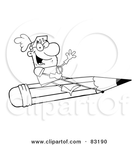 Royalty-Free (RF) Clipart Illustration of an Outlined Knight on a Pencil by Hit Toon