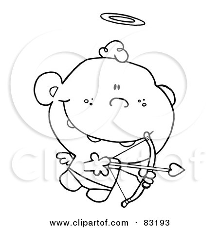 Royalty-Free (RF) Clipart Illustration of an Outlined Cupid With Halo by Hit Toon