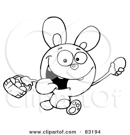 Royalty-Free (RF) Clipart Illustration of an Outlined Bunny Hunting Easter Eggs by Hit Toon