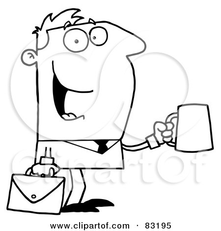 Royalty-Free (RF) Clipart Illustration of an Outlined Business Man With Coffee by Hit Toon