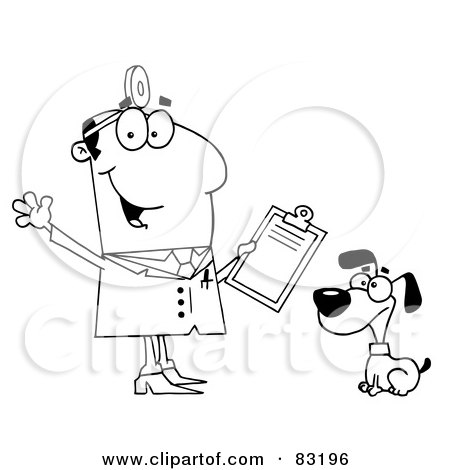 Royalty-Free (RF) Clipart Illustration of an Outlined Vet and Dog by Hit Toon