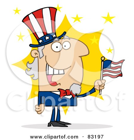 Royalty-Free (RF) Clipart Illustration of a Cheery Uncle Sam In Front Of A Star by Hit Toon