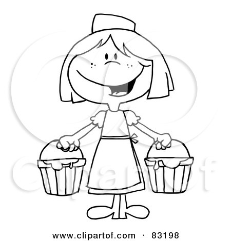 Royalty-Free (RF) Clipart Illustration of an Outlined Maid With Milk by Hit Toon