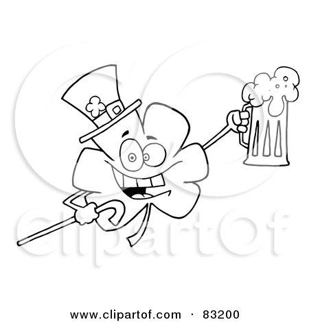 Royalty-Free (RF) Clipart Illustration of an Outlined Clover Holding Beer by Hit Toon