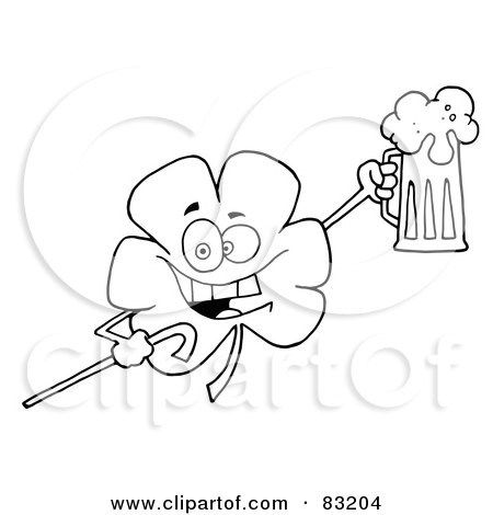 Royalty-Free (RF) Clipart Illustration of an Outlined Drunk Clover by Hit Toon