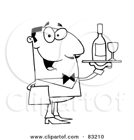Royalty-Free (RF) Clipart Illustration of an Outlined Butler Serving Wine by Hit Toon