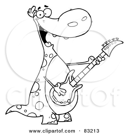 Royalty-Free (RF) Clipart Illustration of an Outlined Guitarist Dino by Hit Toon