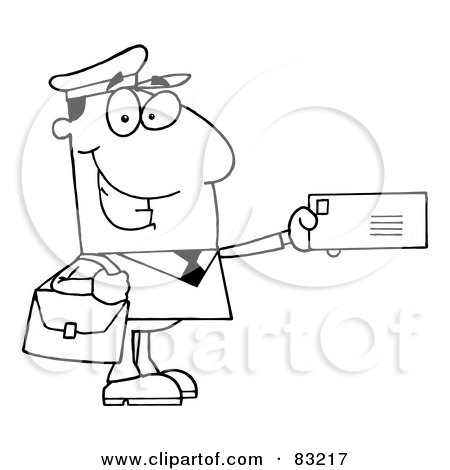 Royalty-Free (RF) Clipart Illustration of an Outlined Mail Man by Hit Toon