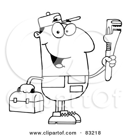 Royalty-Free (RF) Clipart Illustration of an Outlined Plumber by Hit Toon