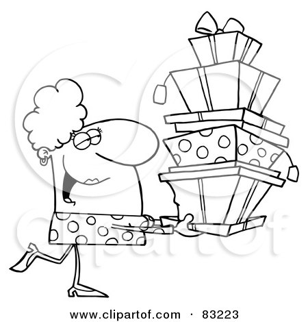 Royalty-Free (RF) Clipart Illustration of an Outlined Shopper Lady by Hit Toon