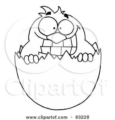 Royalty-Free (RF) Clipart Illustration of an Outlined Chick in Egg Shell by Hit Toon
