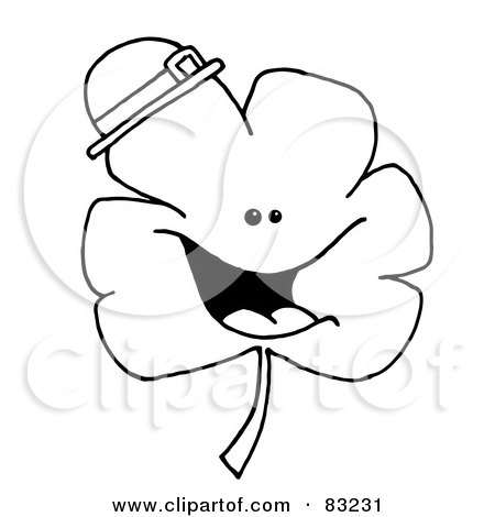 Royalty-Free (RF) Clipart Illustration of an Outlined Happy Shamrock by Hit Toon