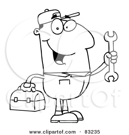 Royalty-Free (RF) Clipart Illustration of an Outlined Auto Mechanic by Hit Toon