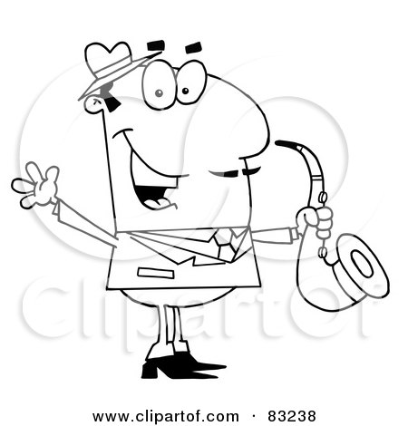 Royalty-Free (RF) Clipart Illustration of an Outlined Sax Player by Hit Toon