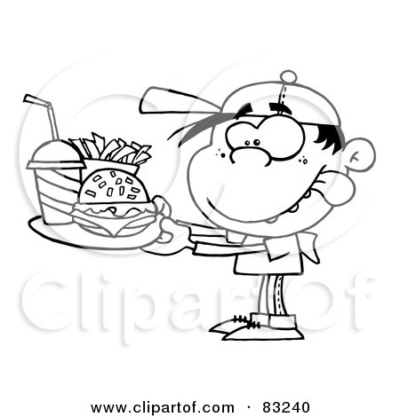Royalty-Free (RF) Clipart Illustration of an Outlined Boy With Fast Food by Hit Toon