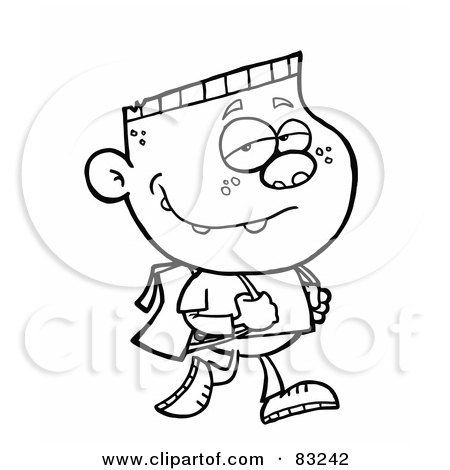 Royalty-Free (RF) Clipart Illustration of an Outlined Walking School Boy by Hit Toon