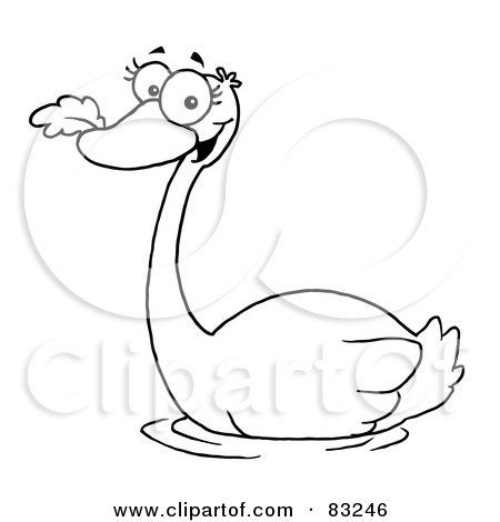 Royalty-Free (RF) Clipart Illustration of an Outlined Swan Eating a Leaf by Hit Toon