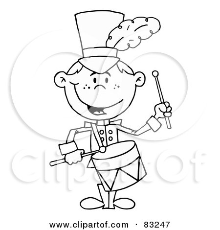 Royalty-Free (RF) Clipart Illustration of an Outlined Drummer Boy by Hit Toon