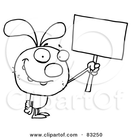 Royalty-Free (RF) Clipart Illustration of an Outlined Bunny With Sign by Hit Toon