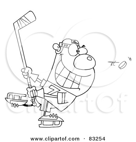 Royalty-Free (RF) Clipart Illustration of an Outlined Hockey Bear by Hit Toon