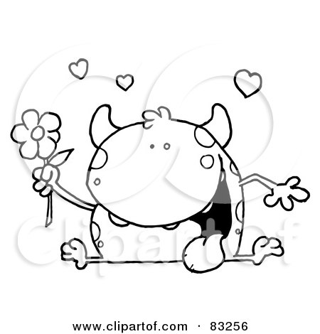 Royalty-Free (RF) Clipart Illustration of an Outlined Toad Holding a Flower by Hit Toon