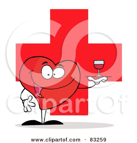 Royalty-Free (RF) Clipart Illustration of a Red Heart With Wine Over A Red Cross by Hit Toon