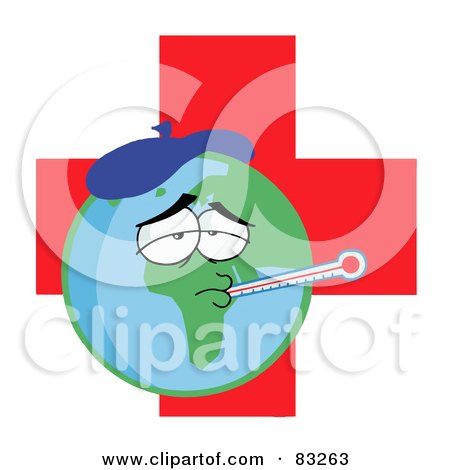 Royalty-Free (RF) Clipart Illustration of a Sick Earth Over A Red Cross by Hit Toon