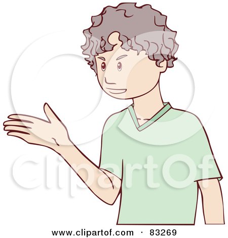 Royalty-Free (RF) Clipart Illustration of a Young Boy In A Green Shirt, Gesturing With His Hand by Bad Apples