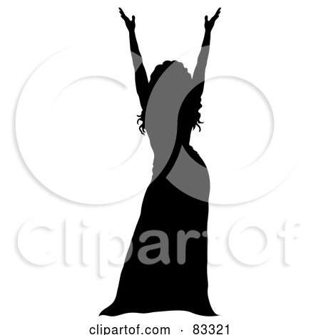 Royalty-Free (RF) Clipart Illustration of a Black Silhouette Of A Female Performer Holding Up Her Arms by Pams Clipart
