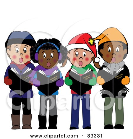 Royalty-Free (RF) Clipart Illustration of a Diverse Group Of Boys And Girls Standing And Singing Christmas Carols by Pams Clipart