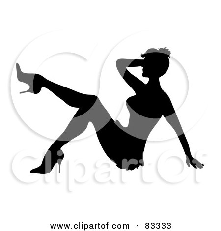 Royalty-Free (RF) Clipart Illustration of a Sexy Black Silhouette Of A Woman Sitting And Kicking Her Leg Up by Pams Clipart