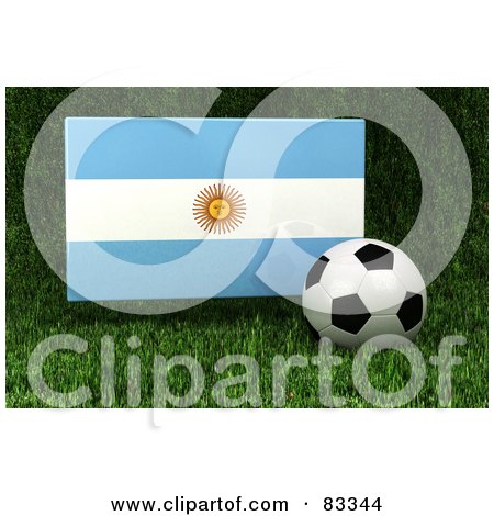 Royalty-Free (RF) Clipart Illustration of a 3d Soccer Ball Resting In The Grass In Front Of A Reflective Argentina Flag by stockillustrations