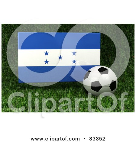 Royalty-Free (RF) Clipart Illustration of a 3d Soccer Ball Resting In The Grass In Front Of A Reflective Honduras Flag by stockillustrations