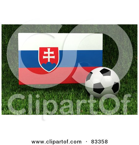 Royalty-Free (RF) Clipart Illustration of a 3d Soccer Ball Resting In The Grass In Front Of A Reflective Slovakia Flag by stockillustrations