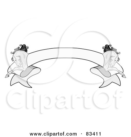Royalty-Free (RF) Clipart Illustration of a Grayscale Blank Ribbon Banner With A Running Horse On Each Side by C Charley-Franzwa