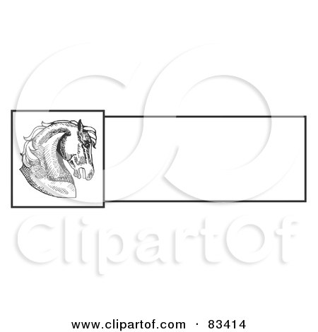 Royalty-Free (RF) Clipart Illustration of a Pen And Ink Drawing Of A Majestic Horse Head Profile Over A Blank White Text Box by C Charley-Franzwa