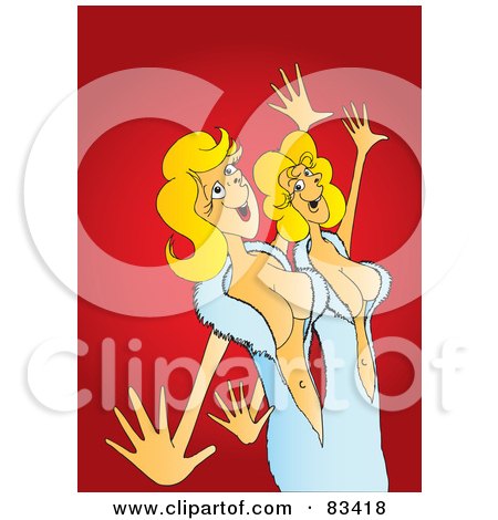 Royalty-Free (RF) Clipart Illustration of Blond Siamese Twins Performing by Snowy